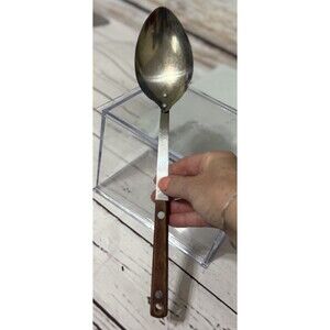 Vintage Japan Stainless-steel Cooking Spoon w Wooden Handle